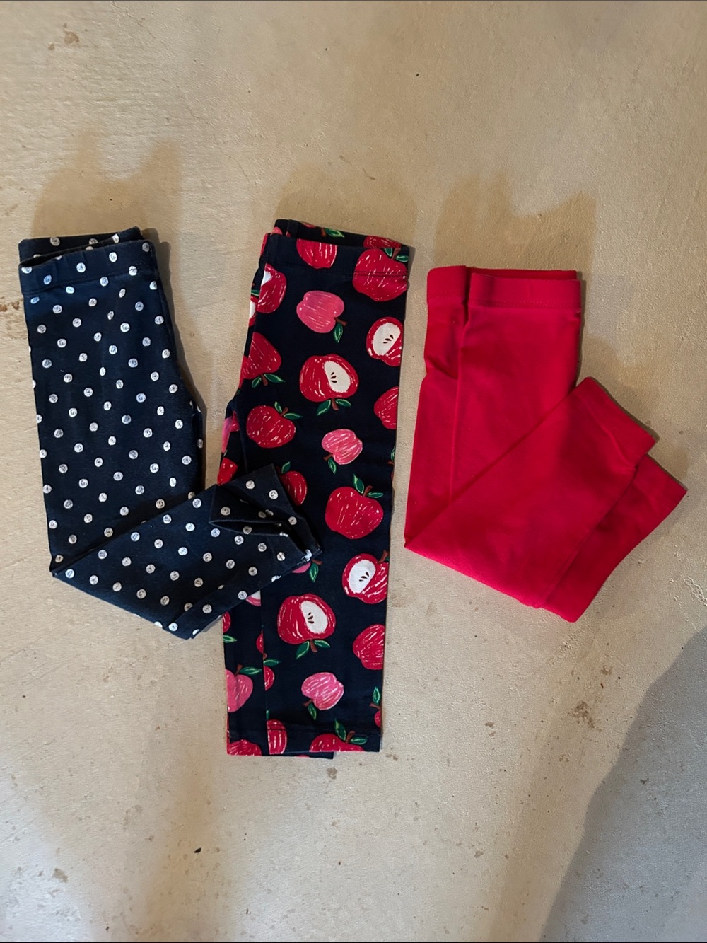 Toddlee Navy Polka Dot, Navy Apple Print & Red Stretch Leggings - Pack of 3